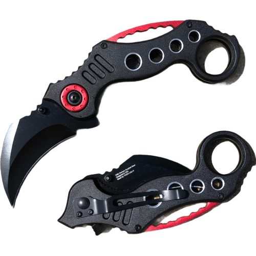 Pružinový karambit červeno-čierny